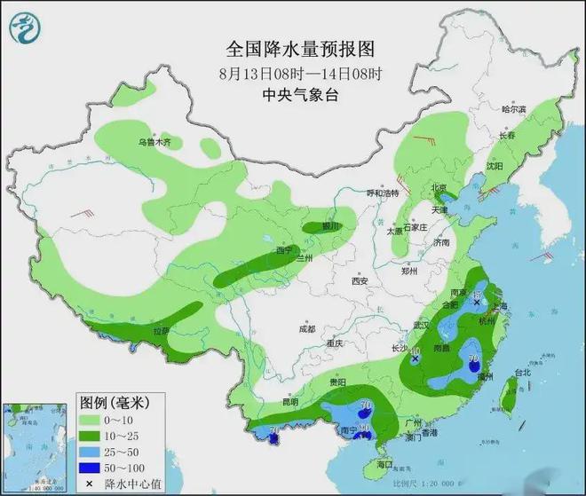 台风玛莉亚登陆山神已生成暴雨区向南转移12~14号降雨分布(图8)