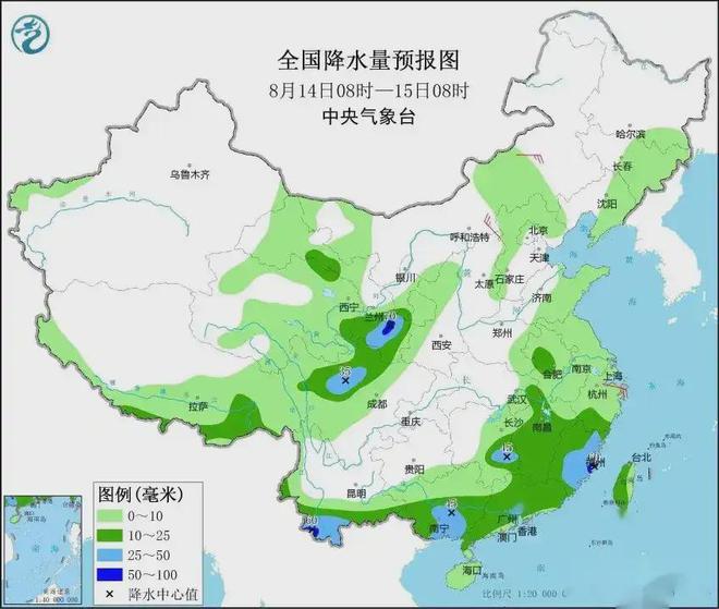 台风玛莉亚登陆山神已生成暴雨区向南转移12~14号降雨分布(图9)